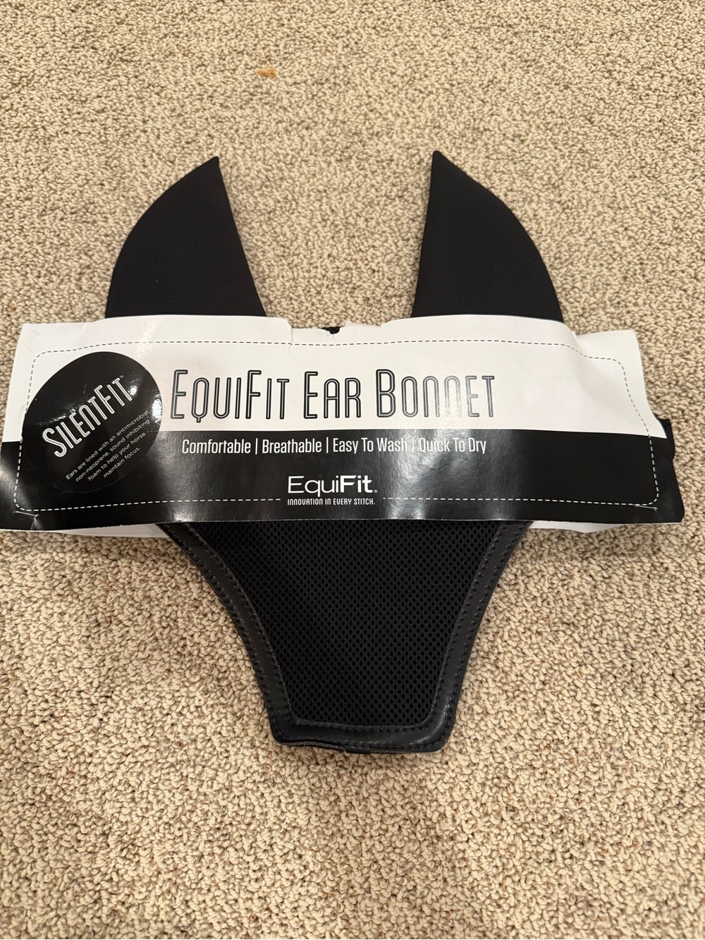 NEW Horse EquiFit SilentFit Ear Bonnet - Black with Black Trim